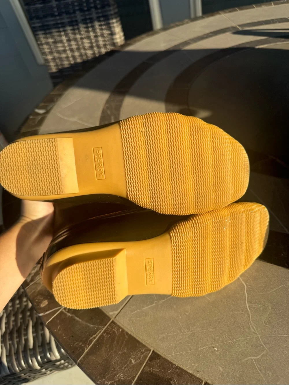 Sperry Brown and Yellow Lace-Up Duck Boots